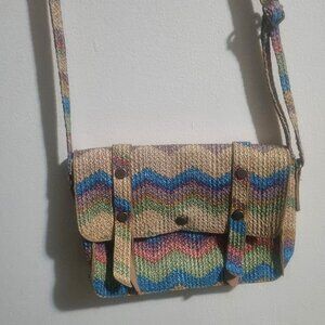 Boho Chevron Woven Crossbody Bag – Multicolor